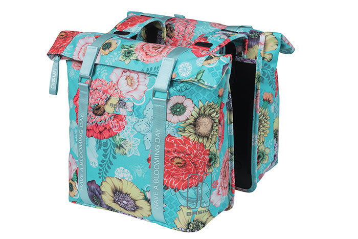 Dvojna kolesarska vrečka Basil Bloom Field - nepremočljiva, reciklirani hišni ljubljenček - 28-35L - nebesno modro