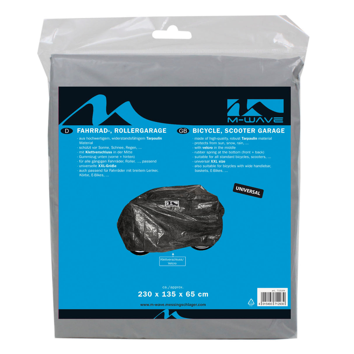 Cykelgarage XXL - Beskyttende Peva Bicycle Garage til alle standardcykler, scootere - 230x135x65 cm - Tarpaulin -materiale - sort