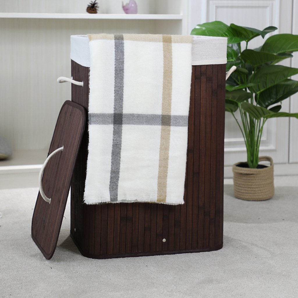 Homestyle pro rectangular bamboo laundry basket 40x30x60 cm brown white
