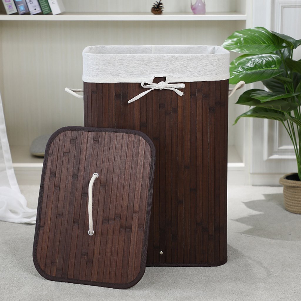 Homestyle pro rectangular bamboo laundry basket 40x30x60 cm brown white