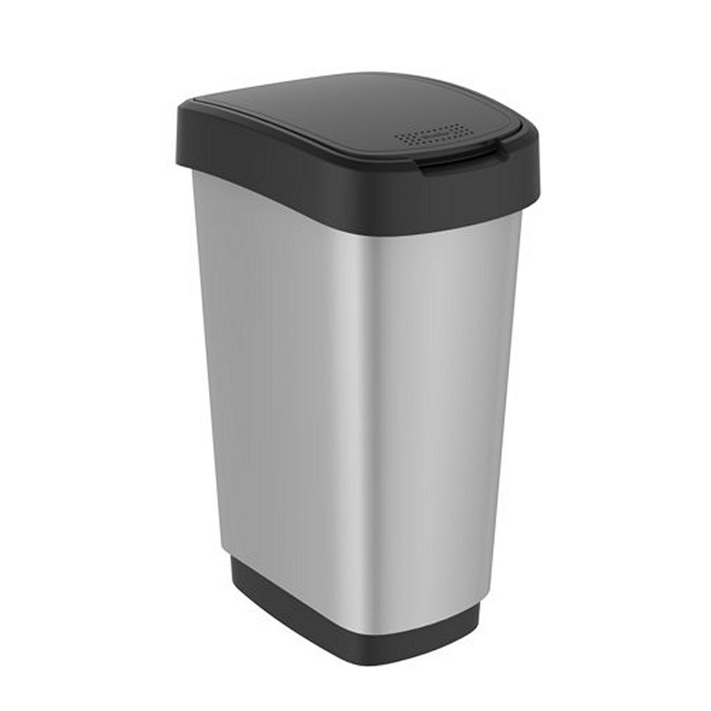 Rotho twist afvalbak 50l zilver metallic