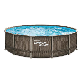 Summer waves zwembad elite frame 427 x 107 cm dark double rattan + filterpomp