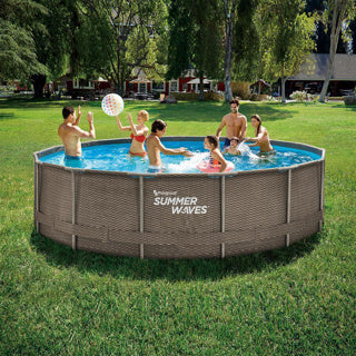 Summer waves zwembad active frame 457 x 106 cm dark double rattan + filterpomp