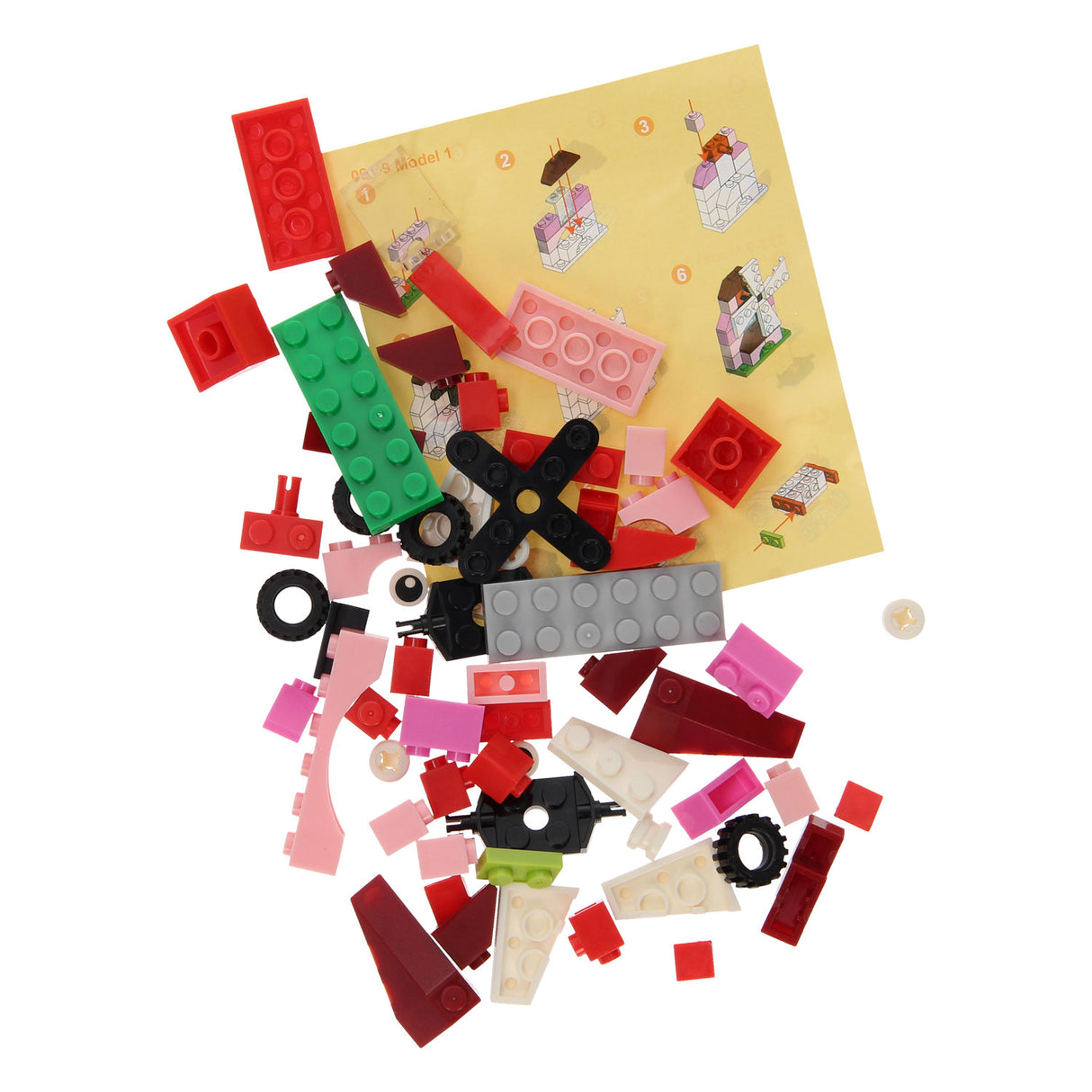 Building Blocks 3in1 rosa - mulino a vento, granchio, auto da corsa, 61dlg.