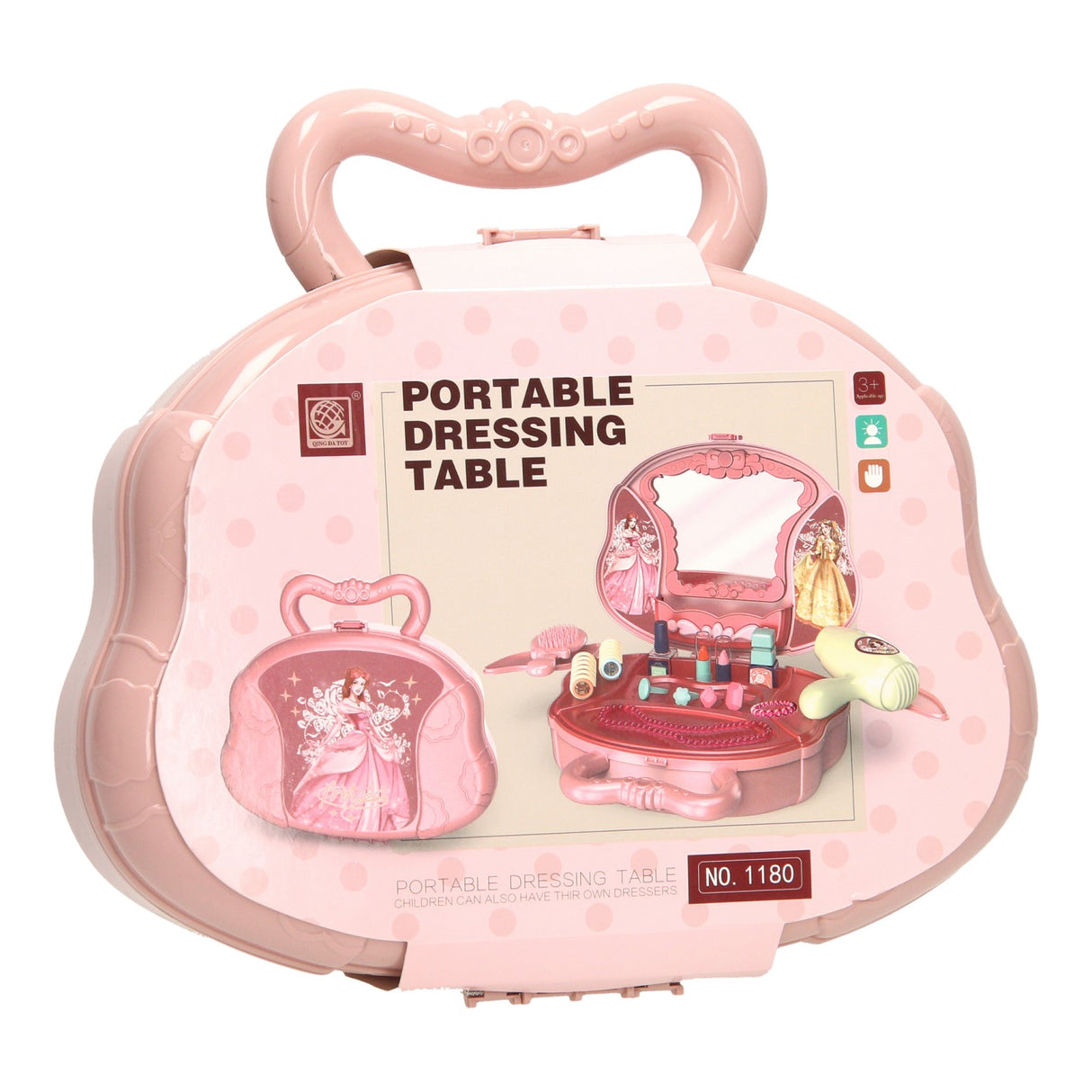 Beautycase kaptafel roze in speelkoffer