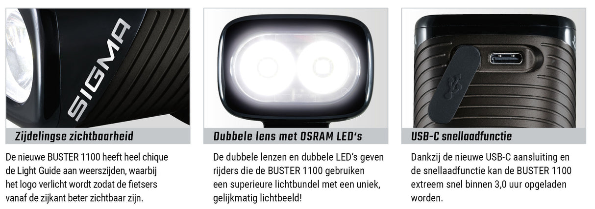 SIGMA LEDBY BUSTER 1100 LED STRUCS HALDER -LI -ION BATTERY USB