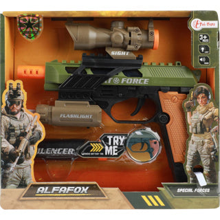 Toi-toys alfafox zbraň vojensky se světlem a zvukem a baterkou