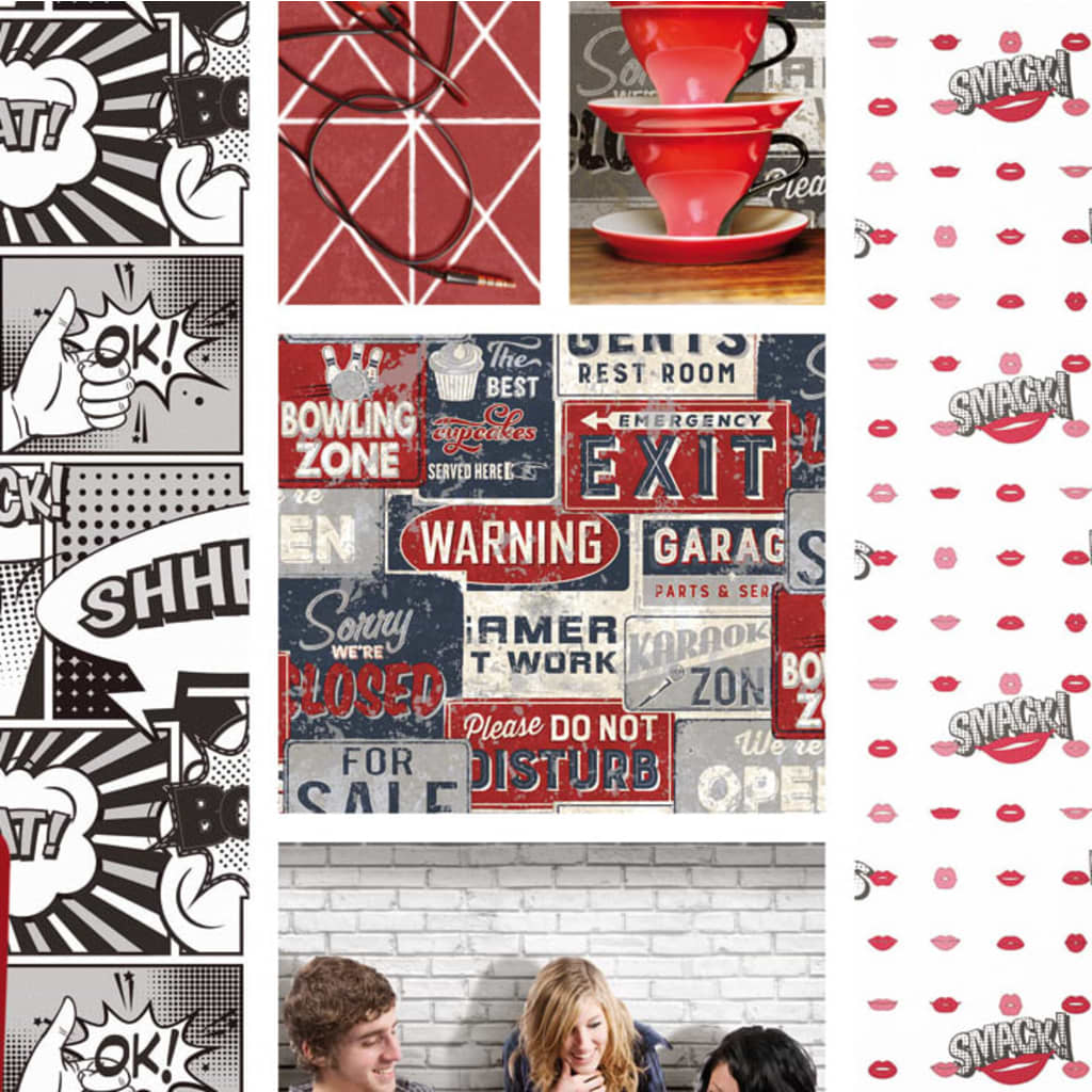 Nordwall Wallpaper urban Frënn Kaffi Billboards kleng blo a rout
