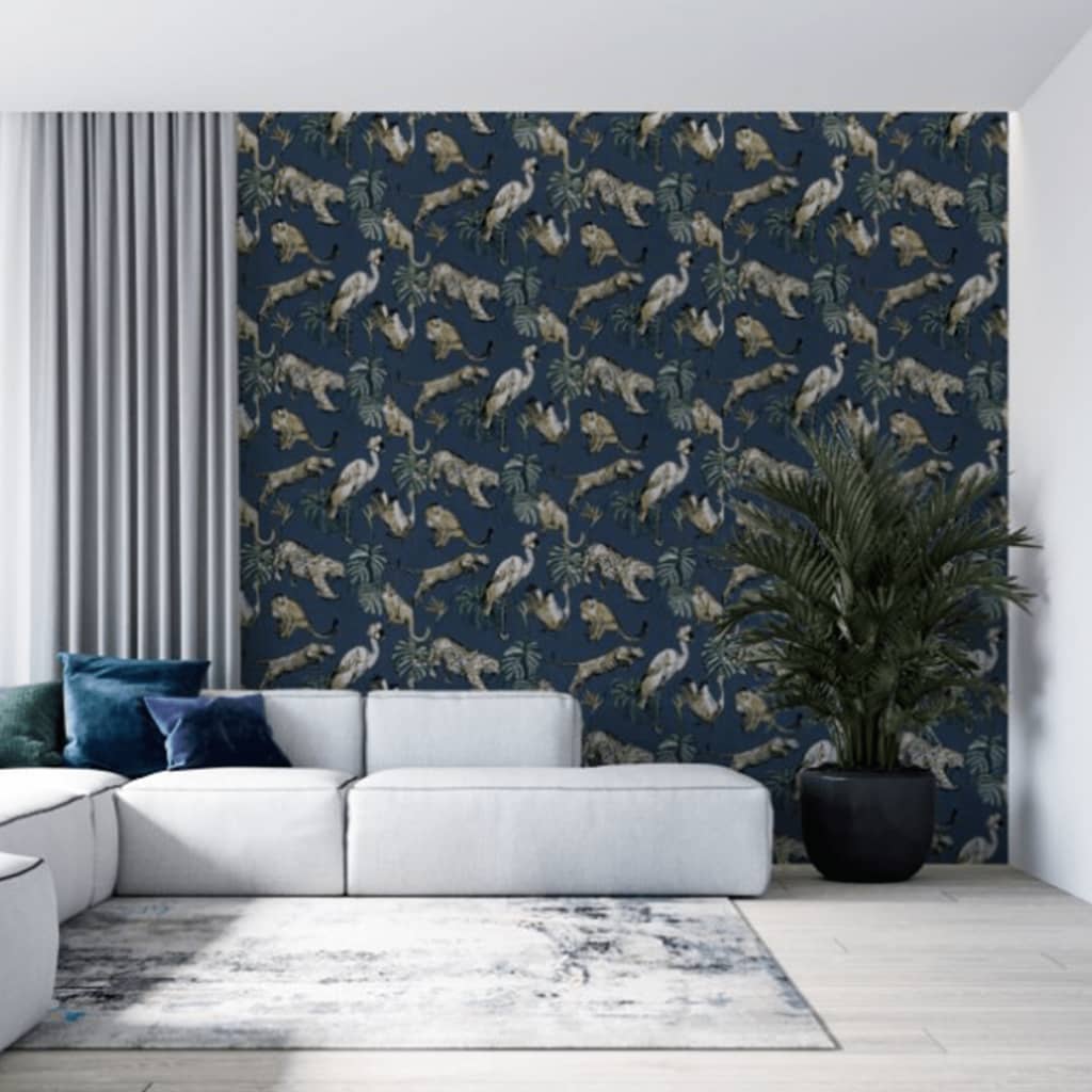 Noordwand behang zero exotic animals blauw