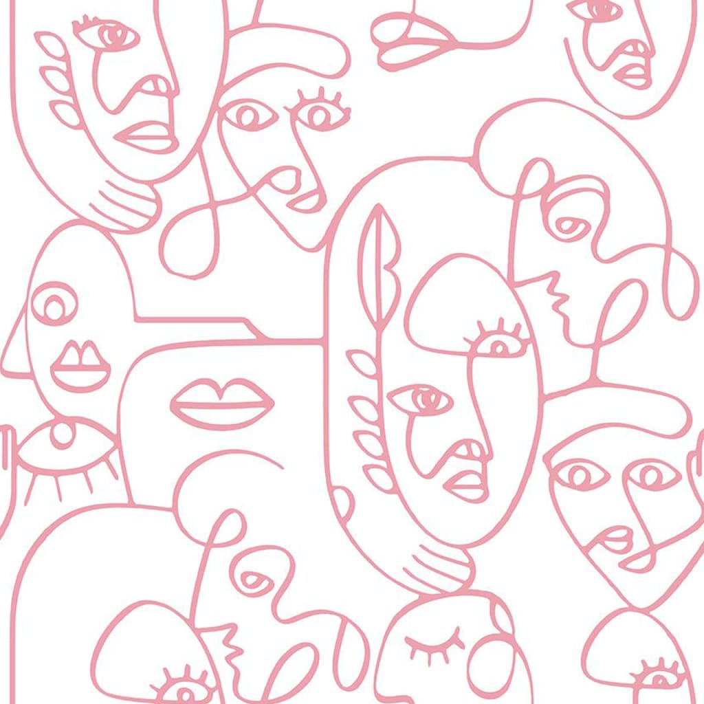 Noordwand Noordwand Wallpaper Frënn Kaffi Line Art Gesiichter wäiss a rosa