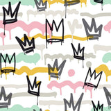 Noordwand behang friends coffee sith graffity and crowns zwart wit