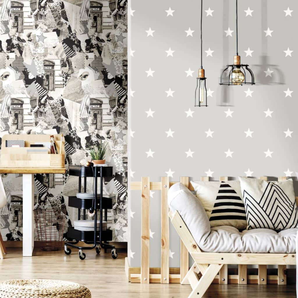 Noordwand behang friends coffee little stars donkergrijs en wit