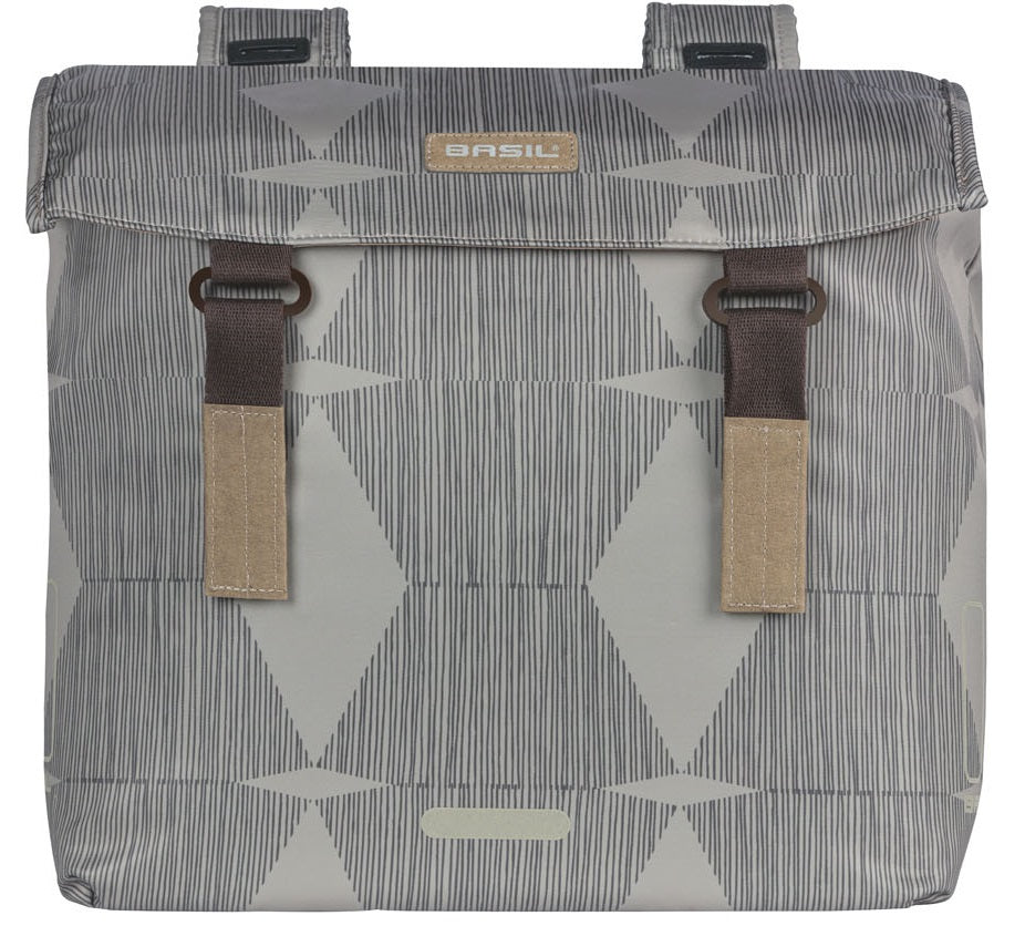 Basil Elegance Double Bicycle Bag, Chateau Taupe, Recycled PET, Universal Bridge, 40-49L