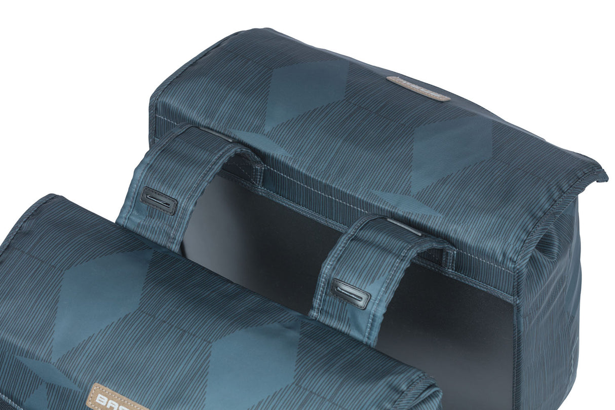 Basil Elegance Double Bicycle Bag, Blue, Recycled PET, Feeded, Water retaining closure, Universal Bridge, 40-49L