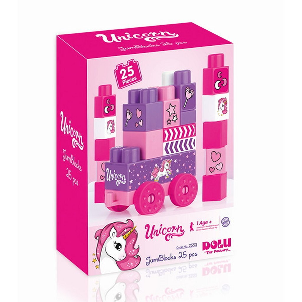 Dolu Dolu unicorn Jumblocks train with 25 blocks of pink