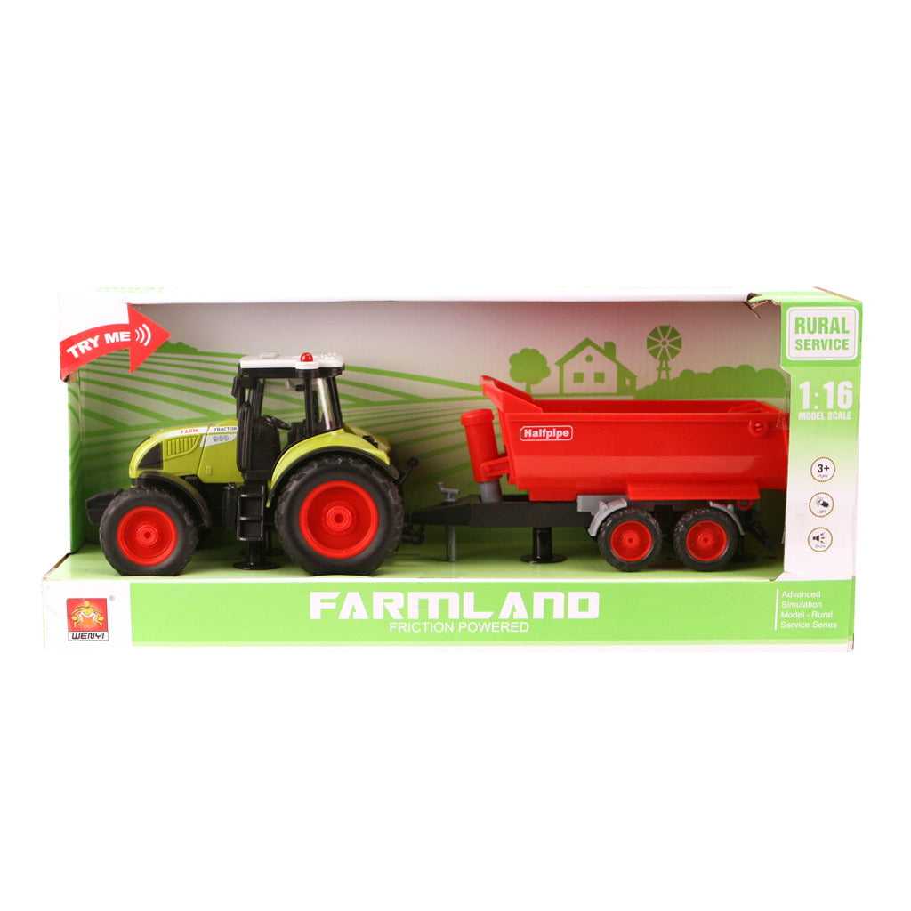Basic Wenyi Farmland tractor + trailer with light and sound 1:16 Red