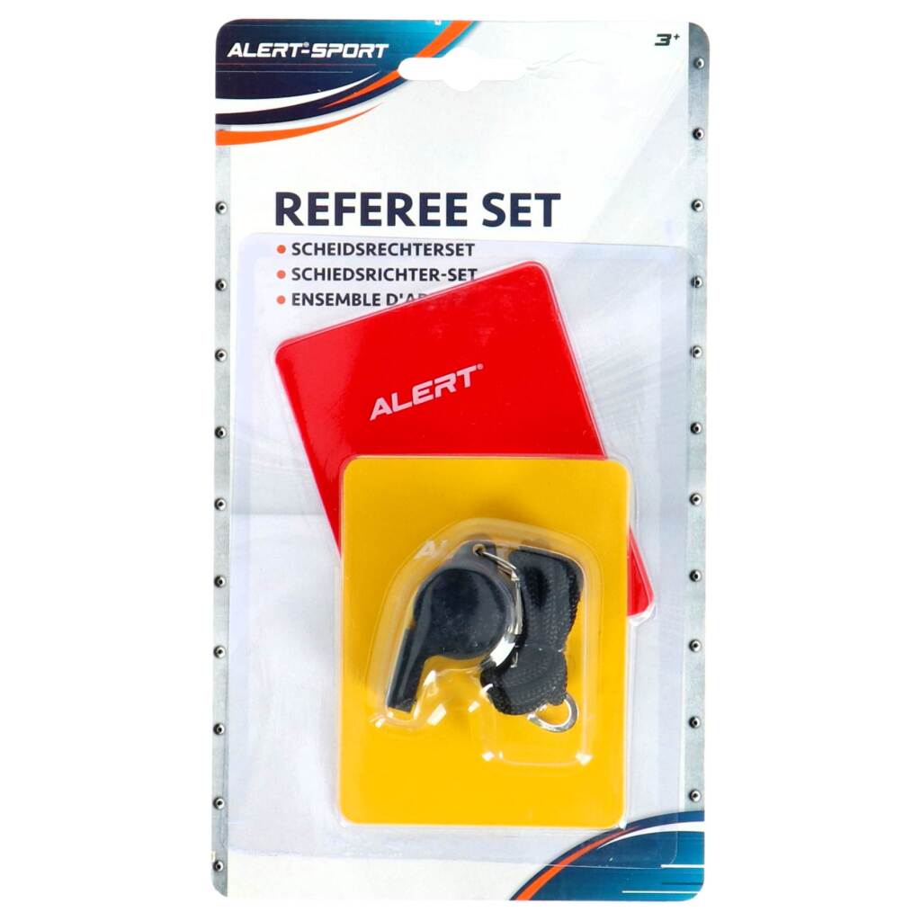 Alerta del árbitro deportivo silbato con tarjetas