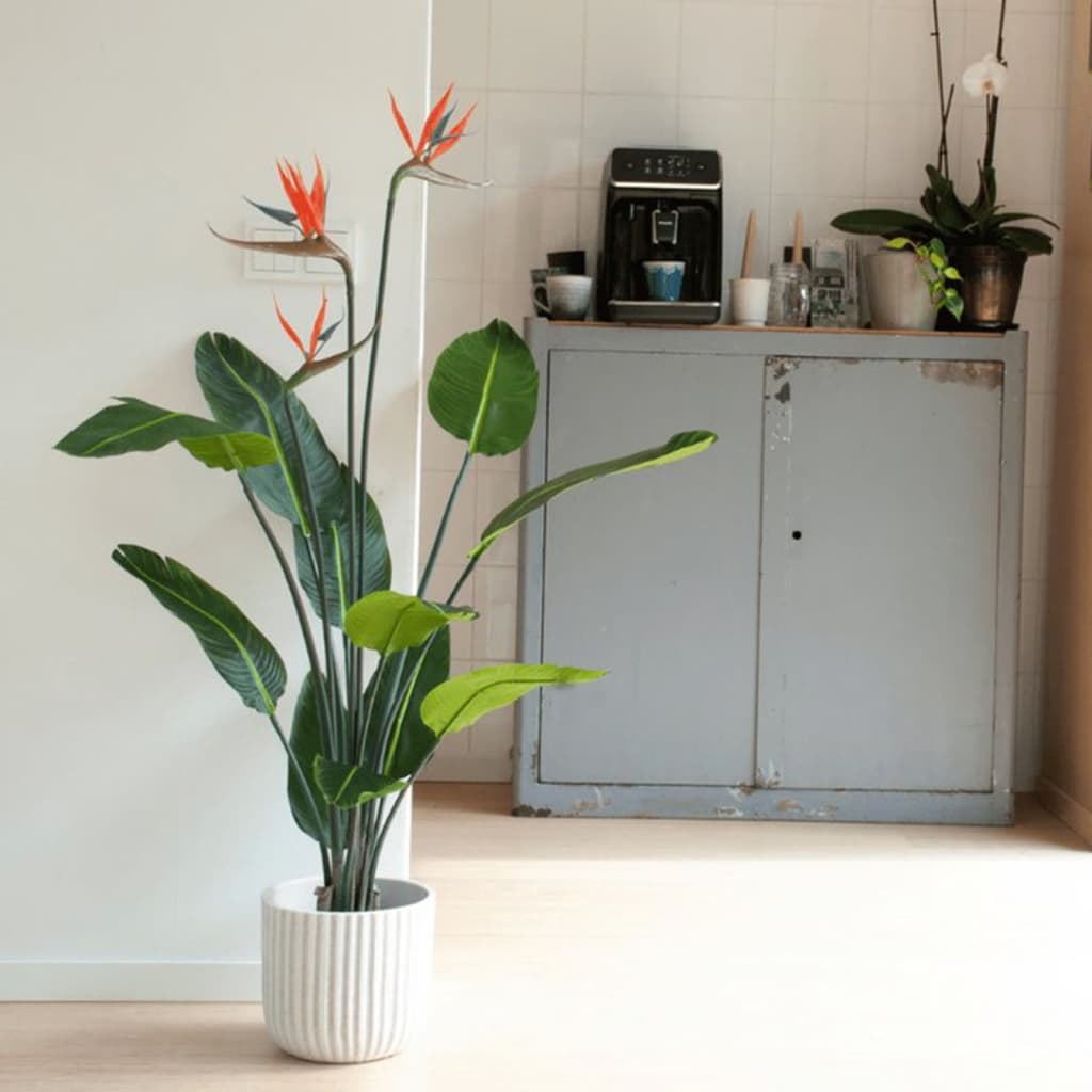 Smaragdna smaragdna umetniška rastlina z loncem in rožami Strelitzia 120 cm