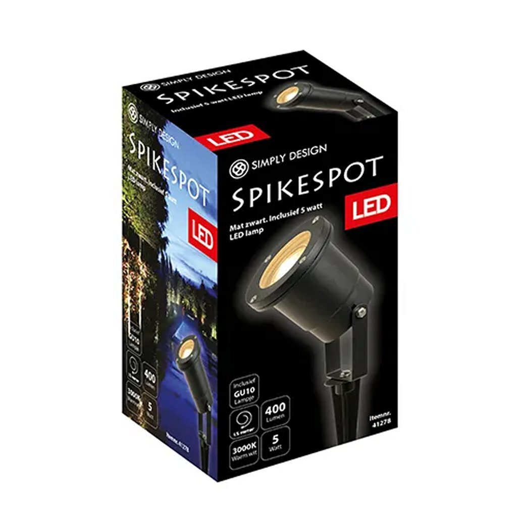 Simply design led spikespot gu10 5w 3000k zwart metaal