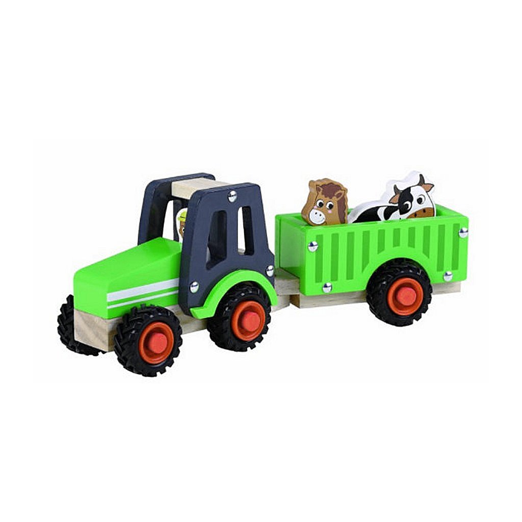 Jednoduše pro děti dřevěný traktor + přívěs a zvířata