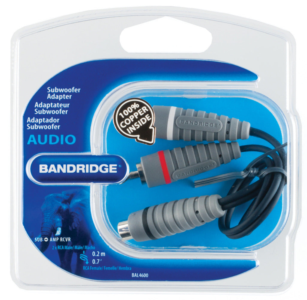 Bandridge Bal4600 Subwoofer Cable 2x RCA Male - RCA žena 0,20 m modrá