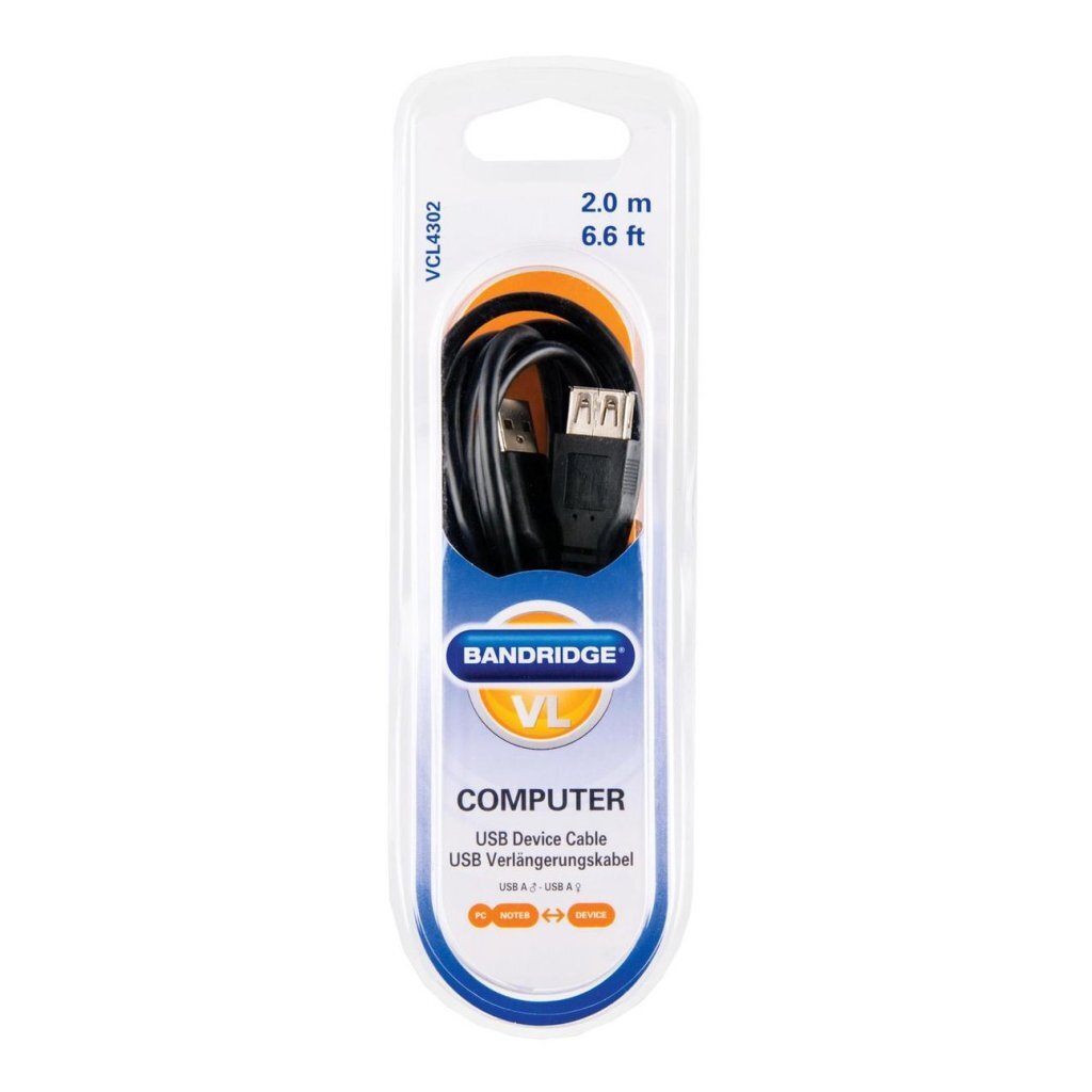 Bandridge USB 2.0 A moški do USB 2.0 A ženska 2 m črna