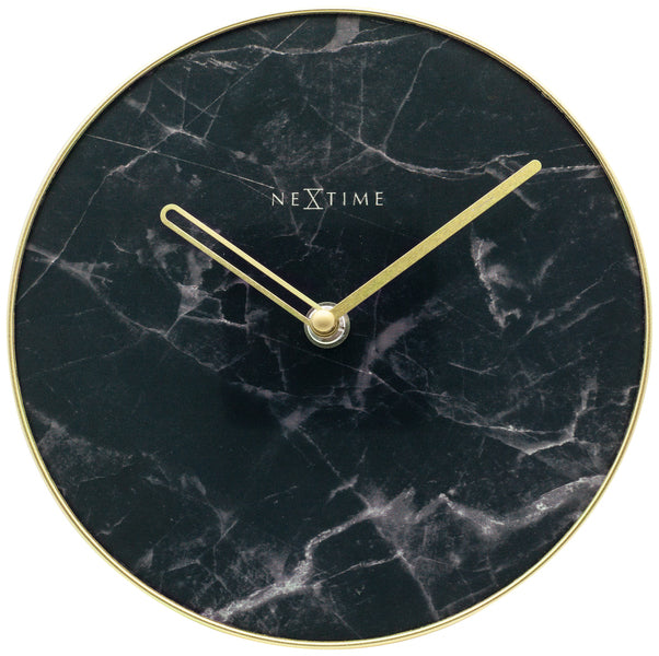 D'nächst Kéier Ne-5222ZW Table Clock Marble Table Dia 20cm Glas schwaarz