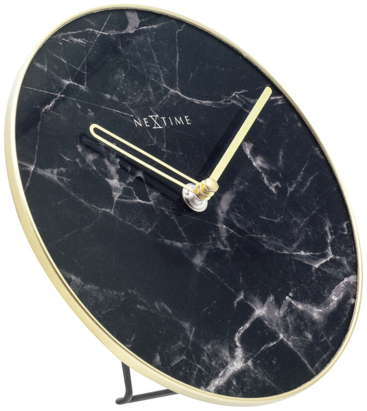 D'nächst Kéier Ne-5222ZW Table Clock Marble Table Dia 20cm Glas schwaarz