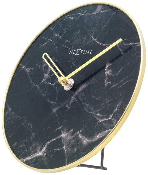 D'nächst Kéier Ne-5222ZW Table Clock Marble Table Dia 20cm Glas schwaarz