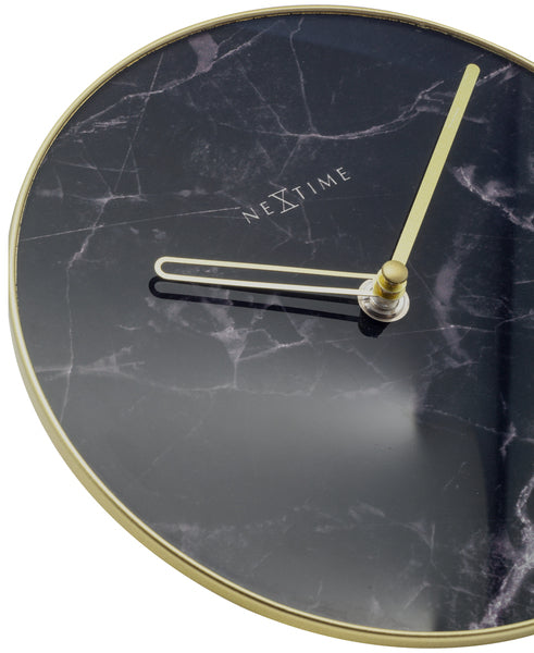 D'nächst Kéier Ne-5222ZW Table Clock Marble Table Dia 20cm Glas schwaarz
