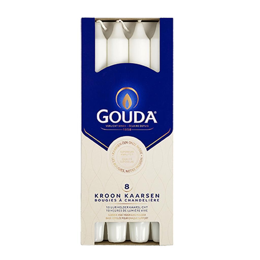 Gouda kroonkaarsen 24x2.4 cm 8 stuks wit