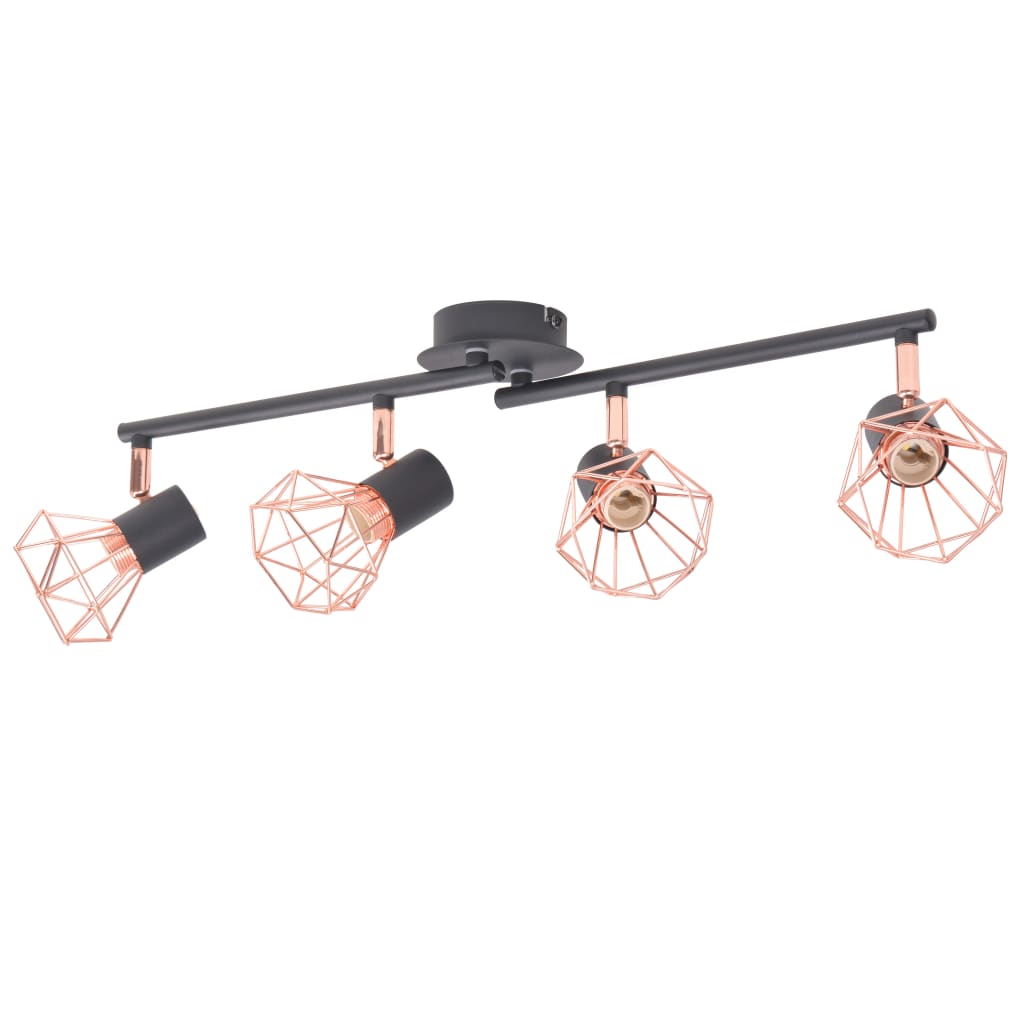 Lampada a soffitto Vidaxl con 4 riflettori e14 neri e rame