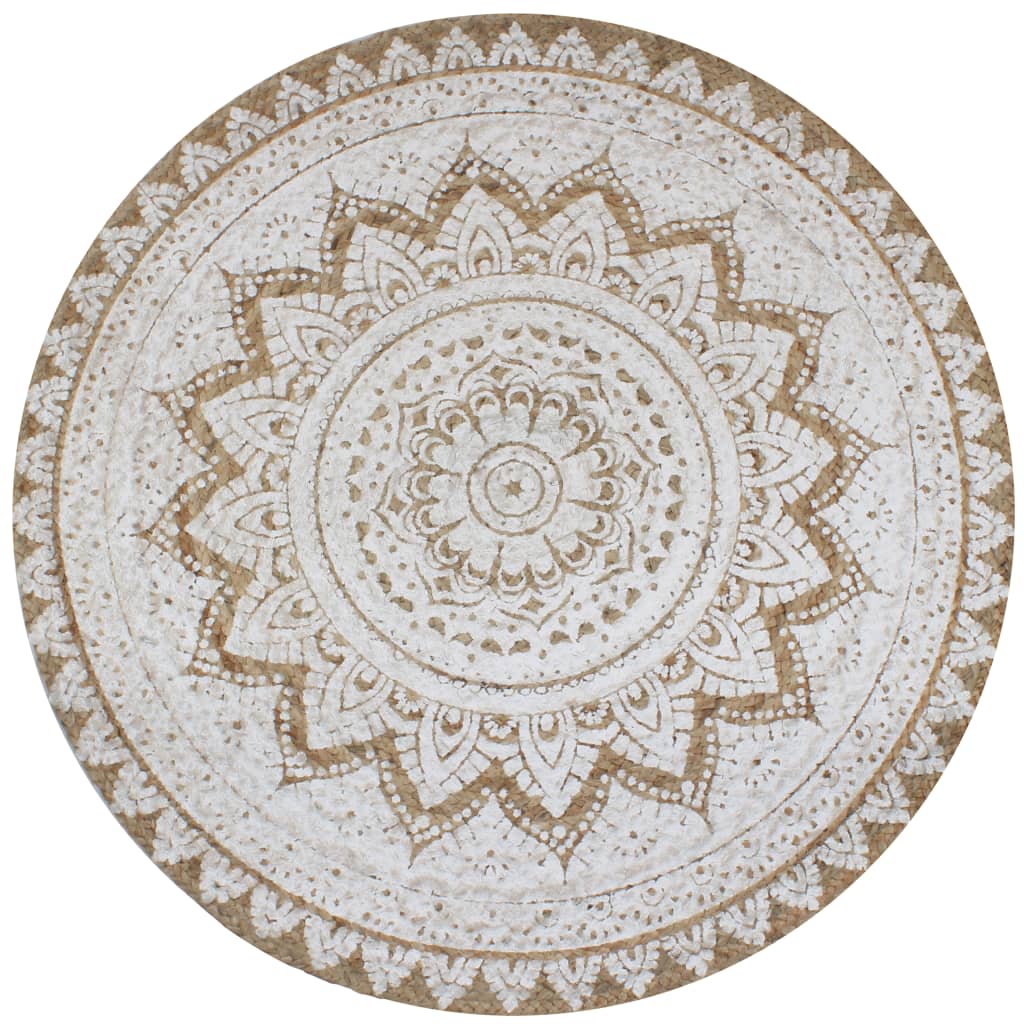 Preproga vidaxl s tiskanjem okoli 90 cm pletene jute