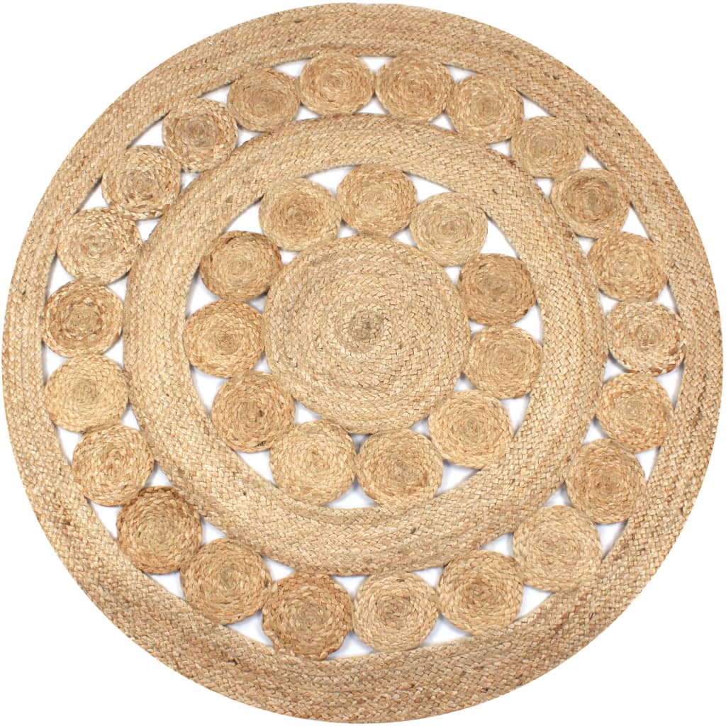 Vidaxl tæppe med design omkring 120 cm flettet jute