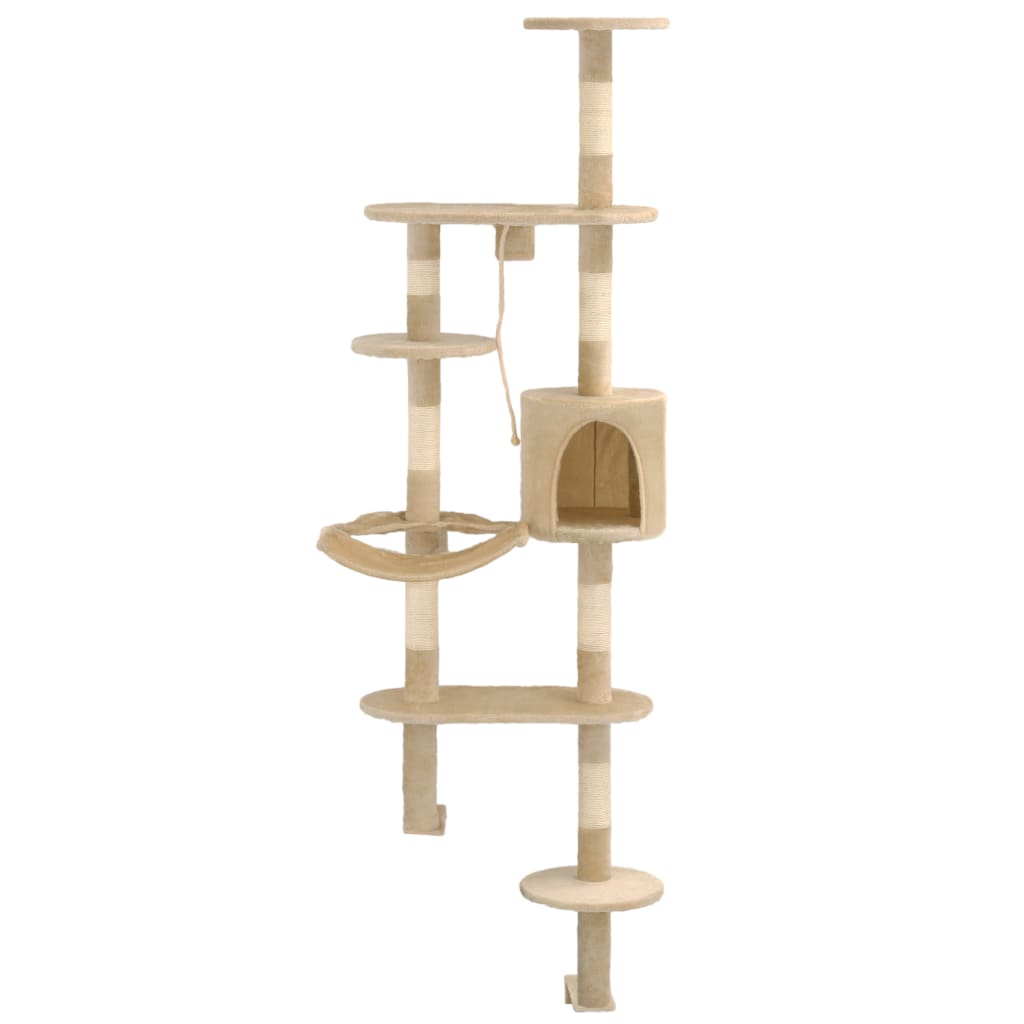 Vidaxl Cat Rastreing Post con postes de rascado de sisal montaje en la pared de 194 cm beige
