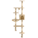 Vidaxl Cat Rastreing Post con postes de rascado de sisal montaje en la pared de 194 cm beige