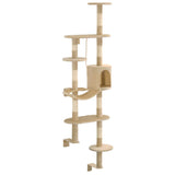 Vidaxl Cat Rastreing Post con postes de rascado de sisal montaje en la pared de 194 cm beige