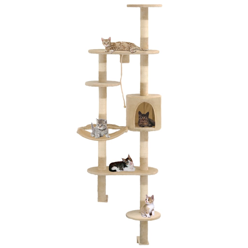 Vidaxl Cat Rastreing Post con postes de rascado de sisal montaje en la pared de 194 cm beige