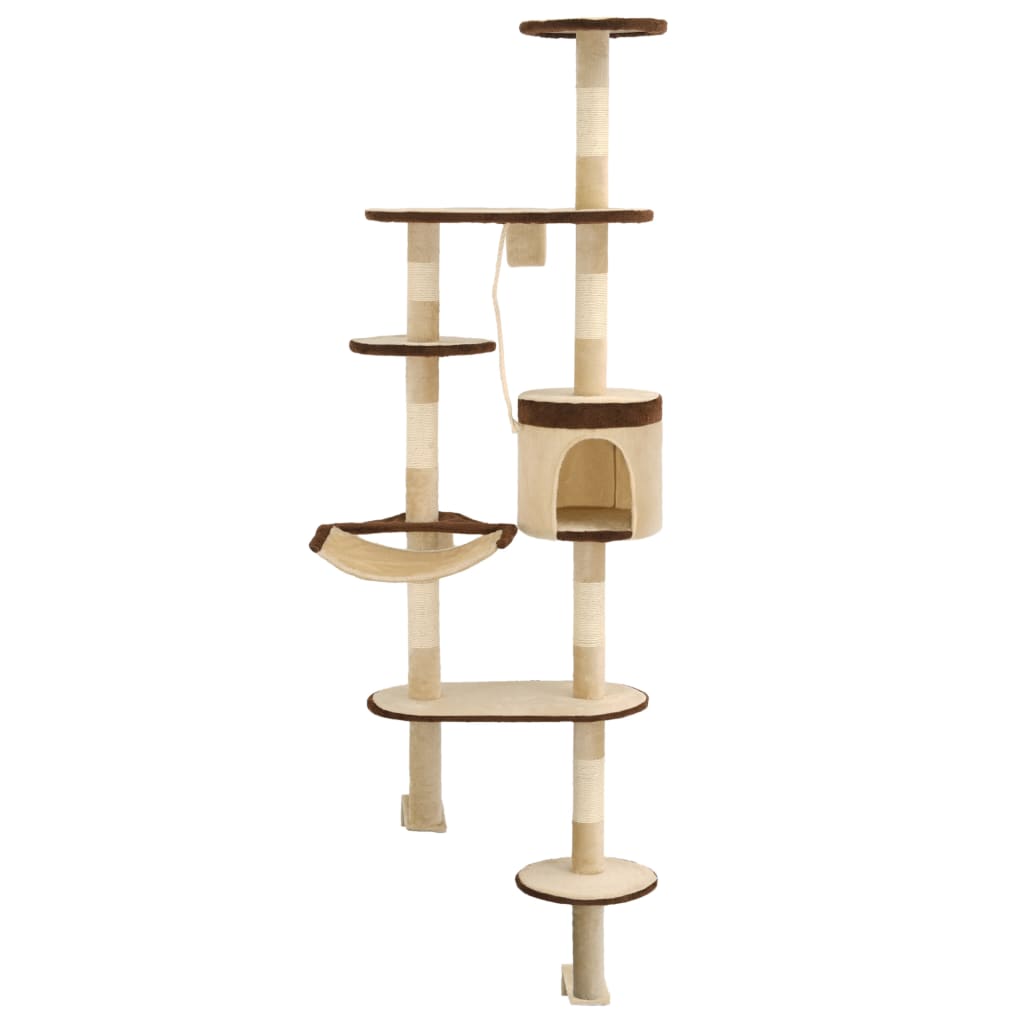 VidaXL cat scratching post with scratching posts wall mounting 194 cm beige brown