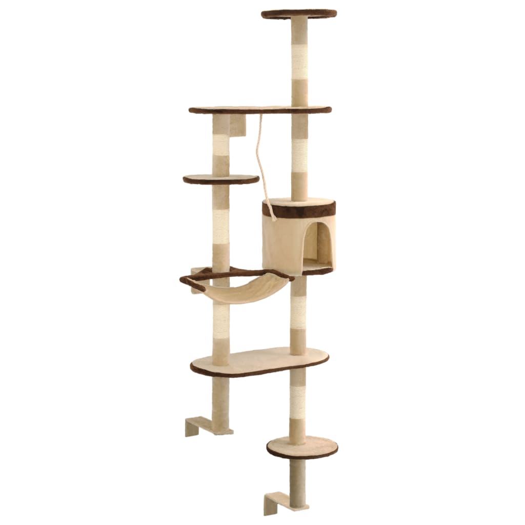 VidaXL cat scratching post with scratching posts wall mounting 194 cm beige brown