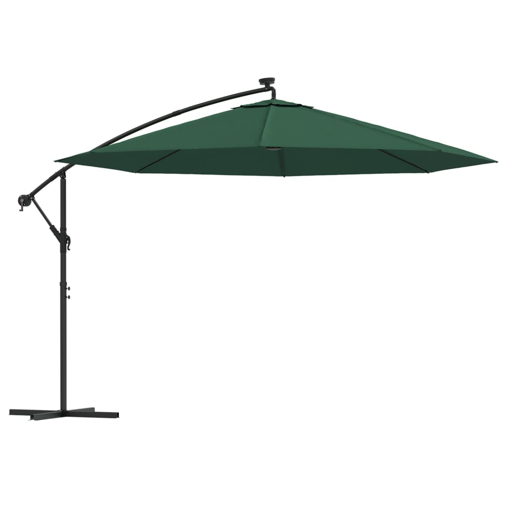 Parasol flotante de Vidaxl con iluminación LED y poste de metal de 350 cm verde