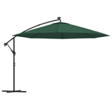 Parasol flotante de Vidaxl con iluminación LED y poste de metal de 350 cm verde
