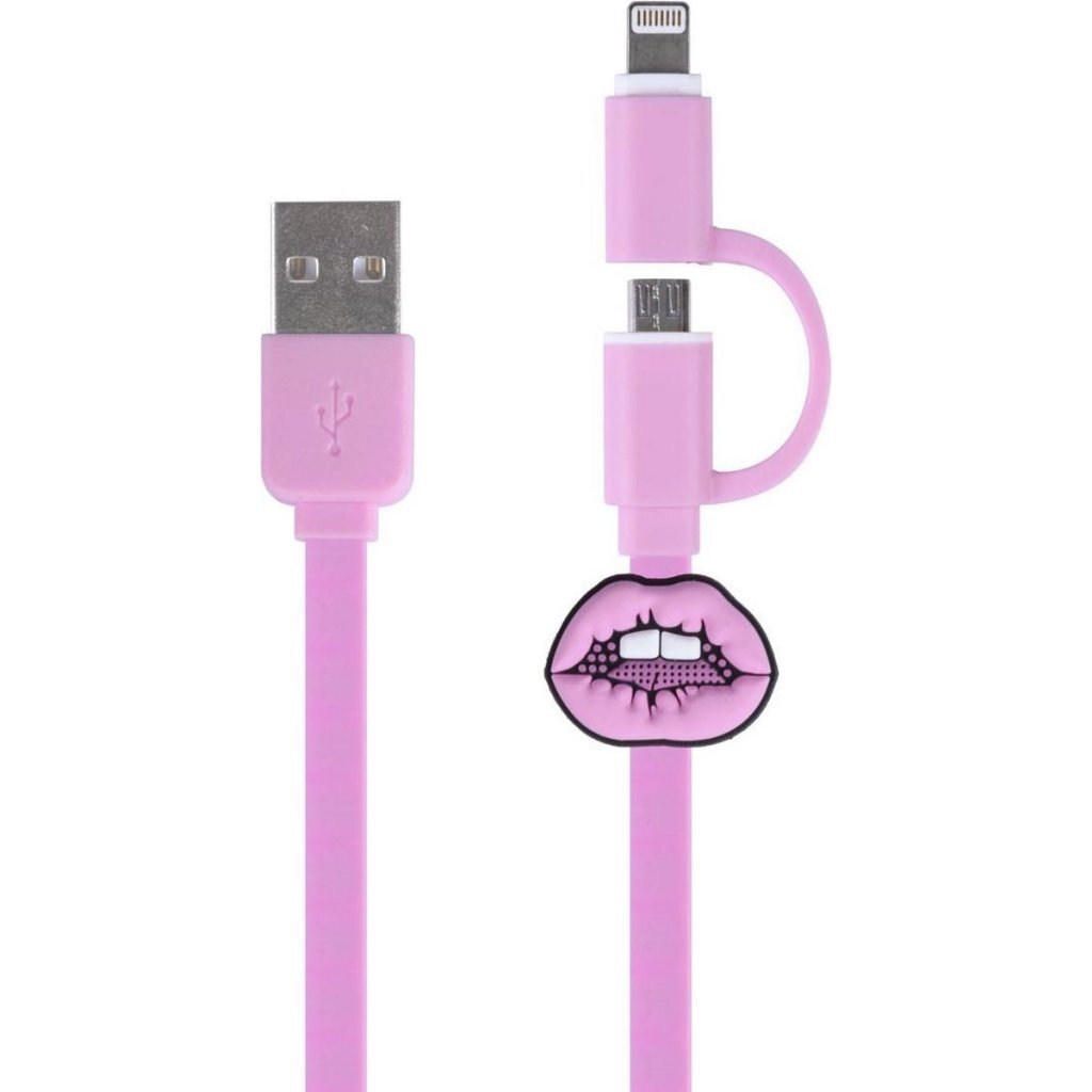 Kangaro K-58191006 Dresz 2in1 Micro-USB charging cable + pin lips pink