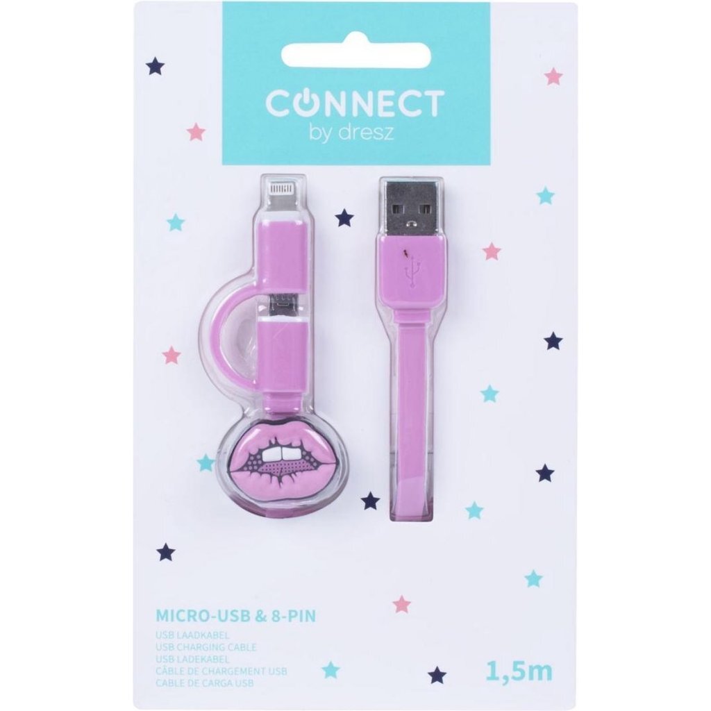 Kangaro K-58191006 Dresz 2in1 Micro-USB charging cable + pin lips pink