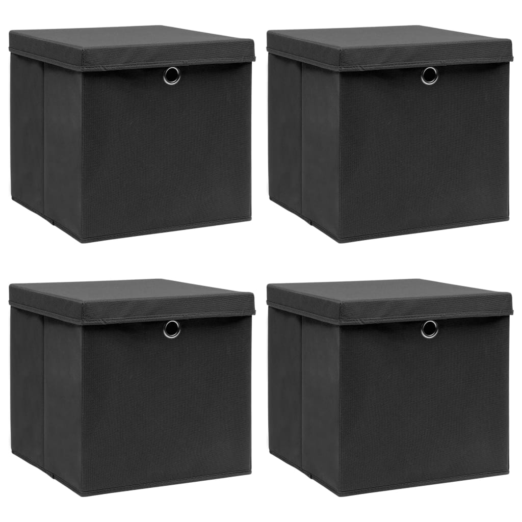 Úložné boxy Vidaxl s víkem 4 ks 32x32x32 cm textilie černá