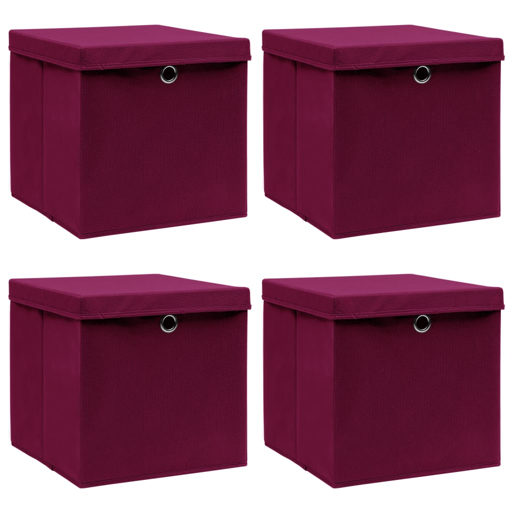 Vidaxl storage boxes with lid 4 pcs 32x32x32 cm Fabric Dark red