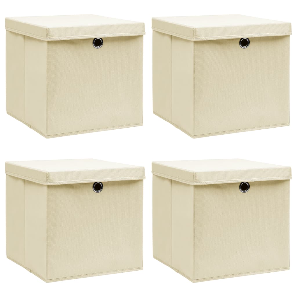 Úložné boxy Vidaxl s víkem 4 ks 32x32x32 cm Fabric Cream -Colored