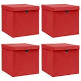 Vidaxl Storage boxes with lid 4 pcs 32x32x32 cm Fabric red