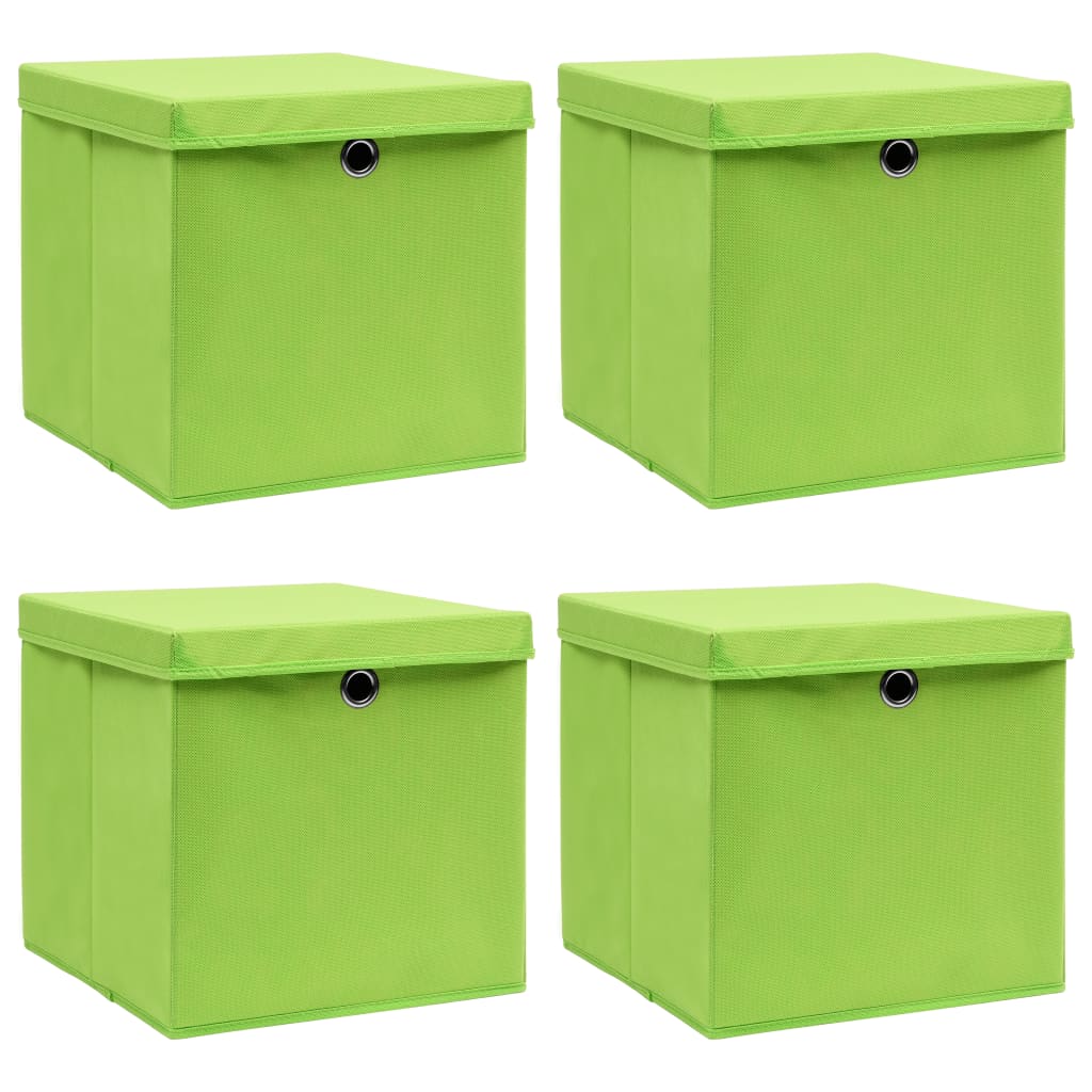 Vidaxl storage boxes with lid 4 pcs 32x32x32 cm fabric green
