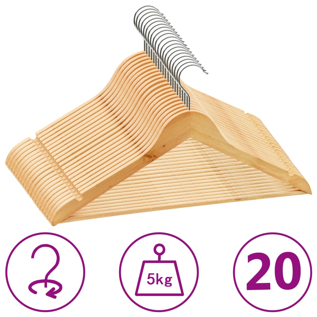 Vidaxl 20-dílná oděv věšák set proti skluzu tvrdé dřevo